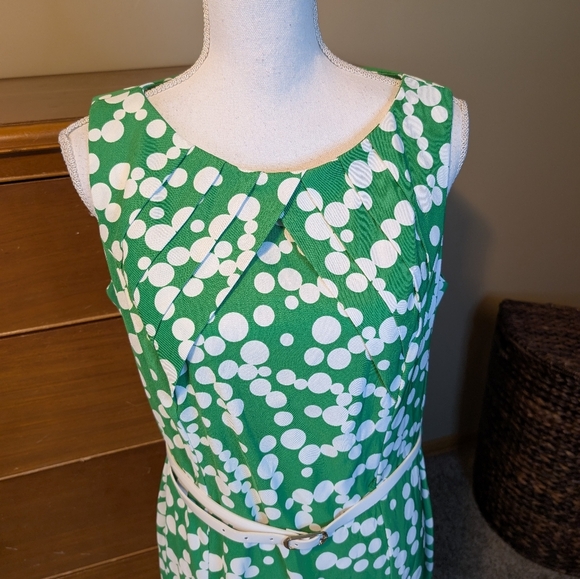 Dress Barn Spring Summer White & Green Floral Belted Dress Size 14 - Picture 3 of 13